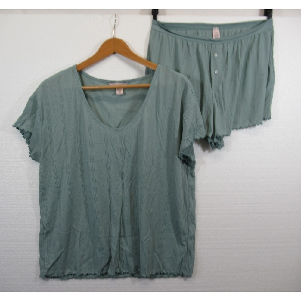 Victorias Secret Pajama Set Women Medium Blue Scoop Neck Short Sleeve Top Shorts